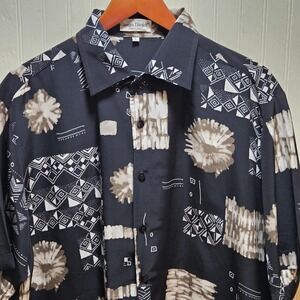 Giorgio Danieli Shirt Mens Large Black Geometric Short Sleeve‎ Button Up Casual